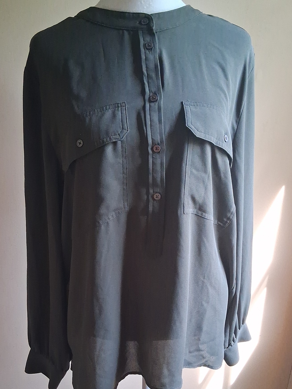 Olive Green Long-Sleeve Button Shirt